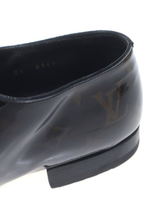 Louis Vuitton Vendome Line Derby Monogram Dress Shoes Business Enamel Black